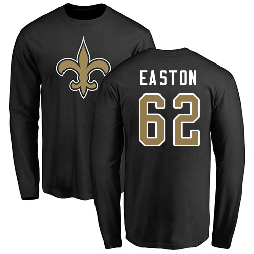 Men New Orleans Saints Black Nick Easton Name and Number Logo NFL Football #62 Long Sleeve T Shirt